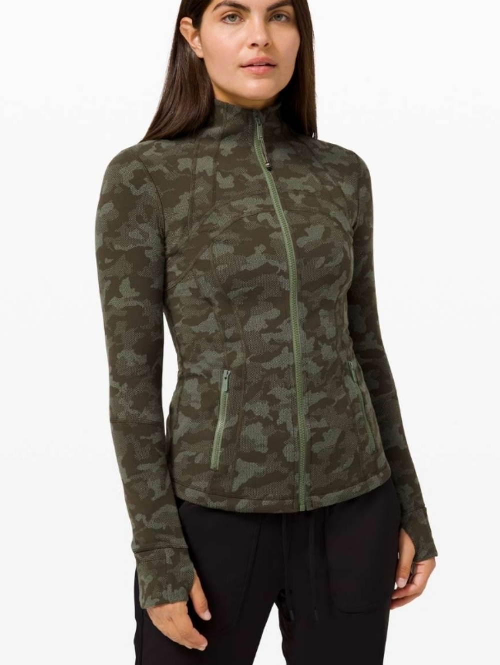 Lululemon Define Jacket Heritage Camo Dark Olive Green Twill size 6